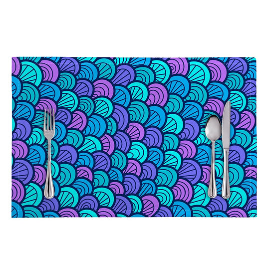 Teal Pink Mermaid Scales Pattern Print Placemat