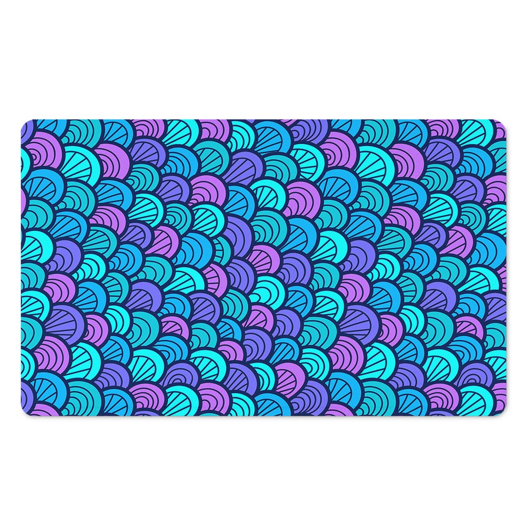Teal Pink Mermaid Scales Pattern Print Polyester Doormat