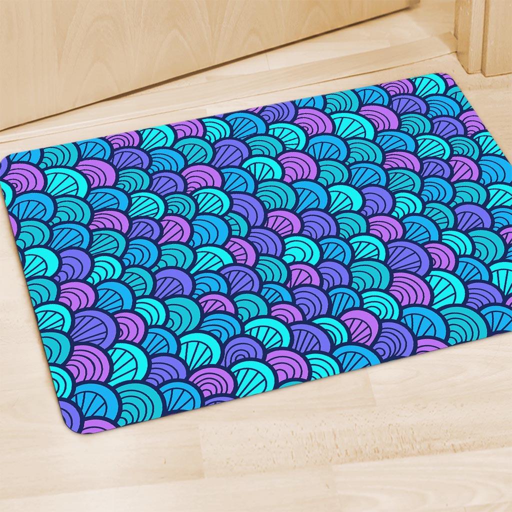 Teal Pink Mermaid Scales Pattern Print Polyester Doormat