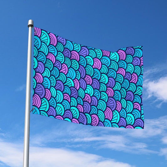 Teal Pink Mermaid Scales Pattern Print Polyester Flag