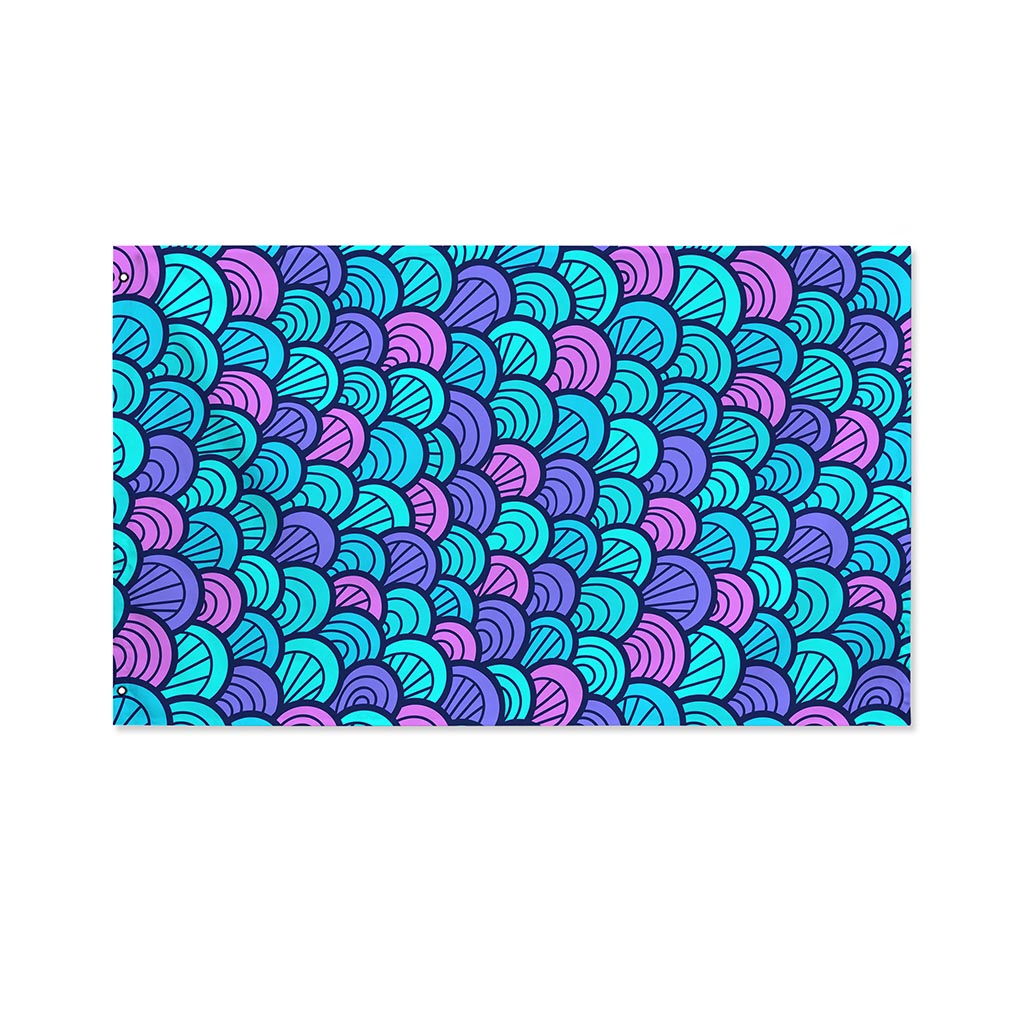 Teal Pink Mermaid Scales Pattern Print Polyester Flag