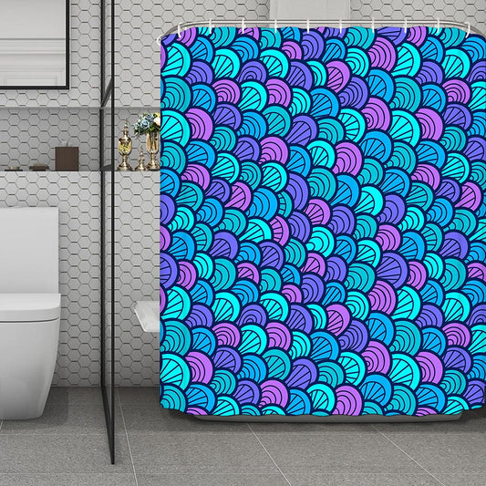 Teal Pink Mermaid Scales Pattern Print Polyester Shower Curtain