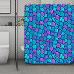 Teal Pink Mermaid Scales Pattern Print Polyester Shower Curtain