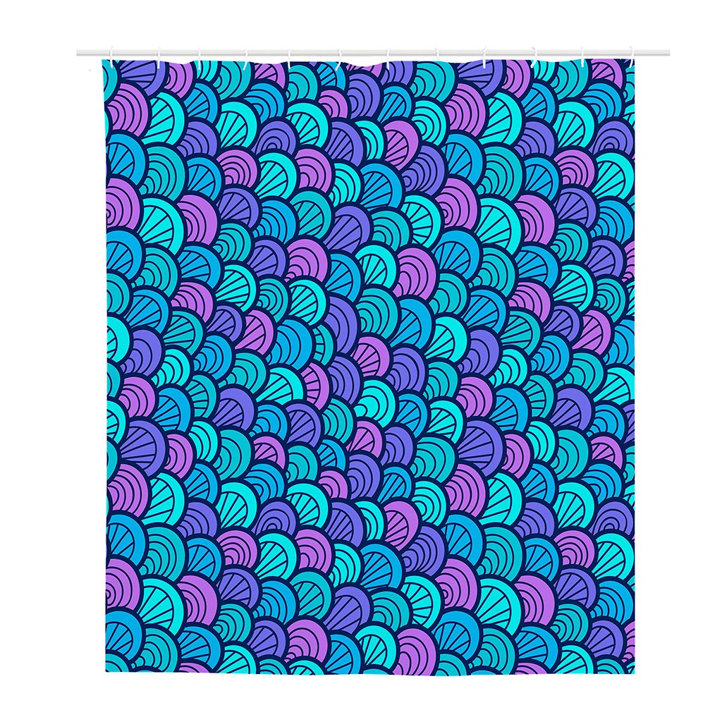 Teal Pink Mermaid Scales Pattern Print Polyester Shower Curtain