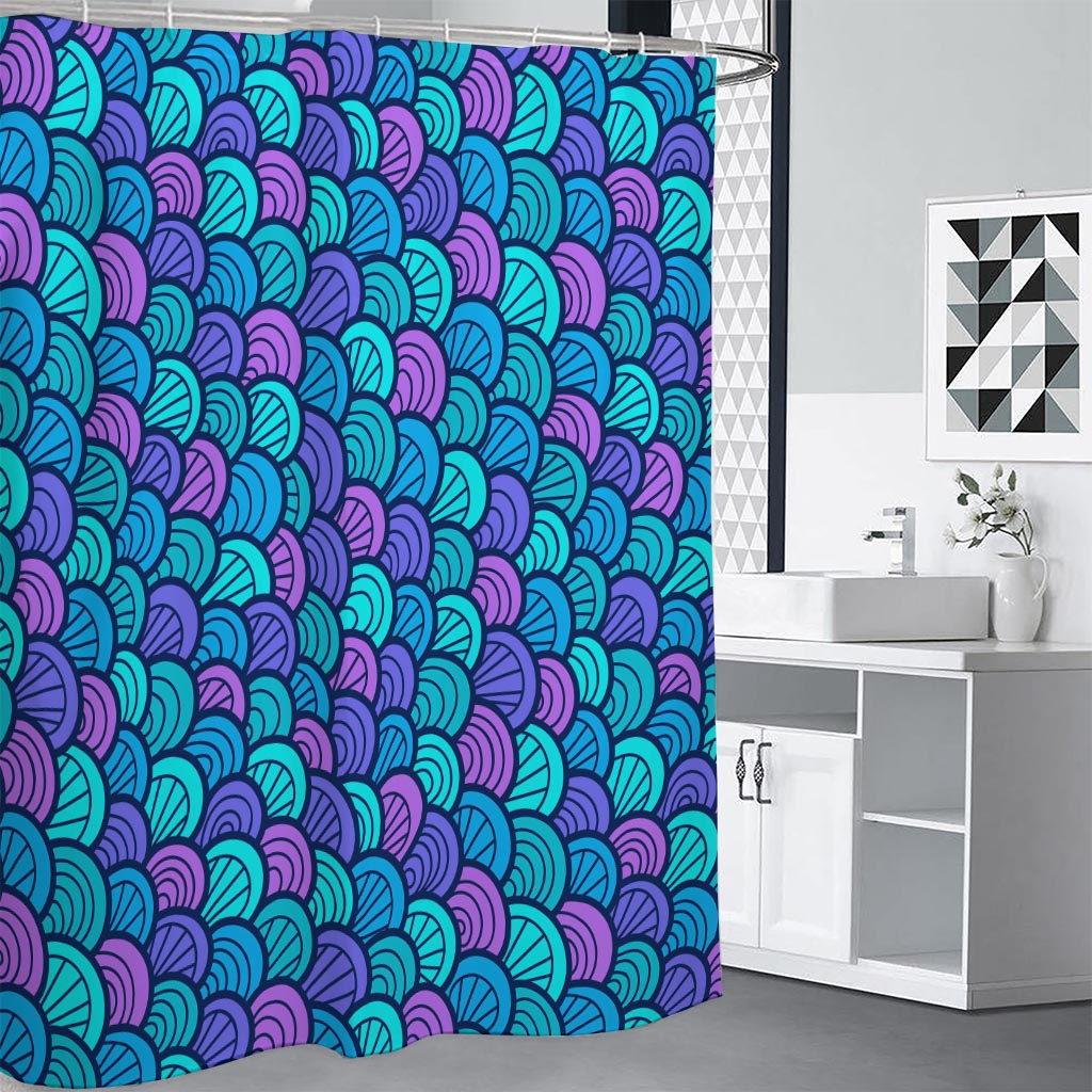 Teal Pink Mermaid Scales Pattern Print Premium Shower Curtain