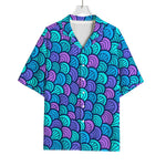 Teal Pink Mermaid Scales Pattern Print Rayon Hawaiian Shirt