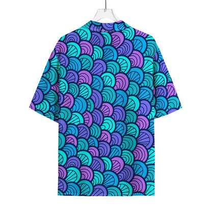 Teal Pink Mermaid Scales Pattern Print Rayon Hawaiian Shirt