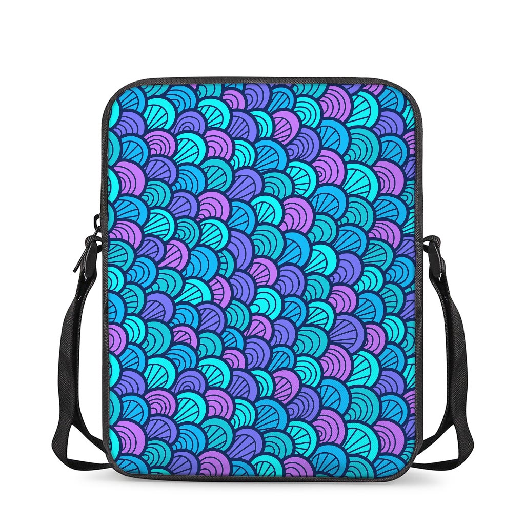 Teal Pink Mermaid Scales Pattern Print Rectangular Crossbody Bag