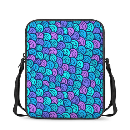 Teal Pink Mermaid Scales Pattern Print Rectangular Crossbody Bag