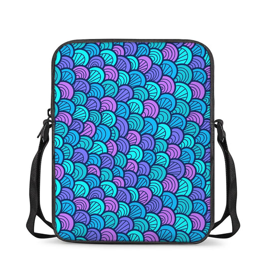 Teal Pink Mermaid Scales Pattern Print Rectangular Crossbody Bag