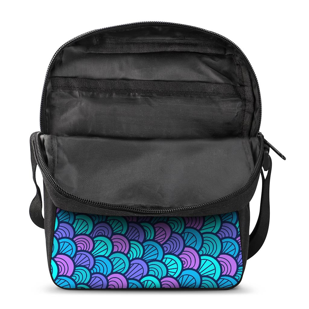 Teal Pink Mermaid Scales Pattern Print Rectangular Crossbody Bag