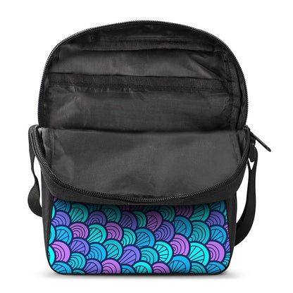 Teal Pink Mermaid Scales Pattern Print Rectangular Crossbody Bag