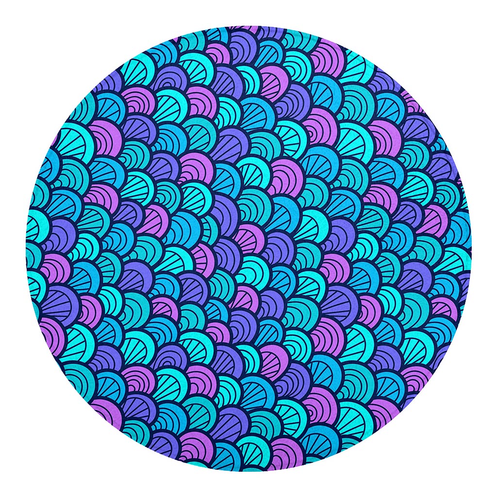 Teal Pink Mermaid Scales Pattern Print Round Blanket