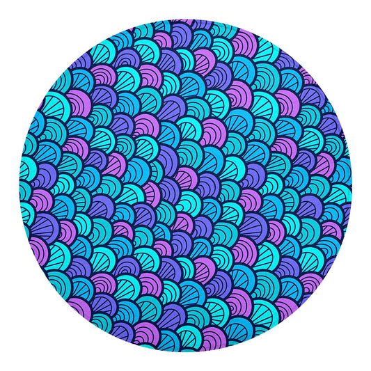 Teal Pink Mermaid Scales Pattern Print Round Blanket
