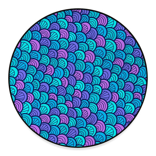 Teal Pink Mermaid Scales Pattern Print Round Floor Mat