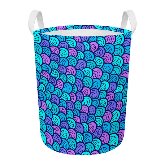 Teal Pink Mermaid Scales Pattern Print Round Laundry Basket