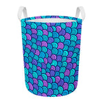 Teal Pink Mermaid Scales Pattern Print Round Laundry Basket