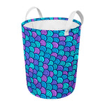 Teal Pink Mermaid Scales Pattern Print Round Laundry Basket