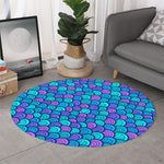Teal Pink Mermaid Scales Pattern Print Round Rug