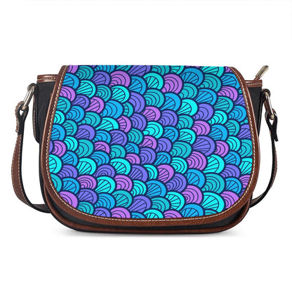 Teal Pink Mermaid Scales Pattern Print Saddle Bag