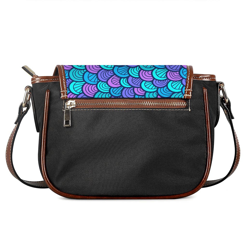Teal Pink Mermaid Scales Pattern Print Saddle Bag