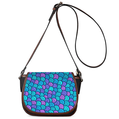 Teal Pink Mermaid Scales Pattern Print Saddle Bag