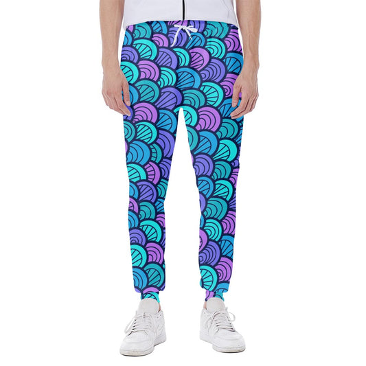 Teal Pink Mermaid Scales Pattern Print Scuba Joggers