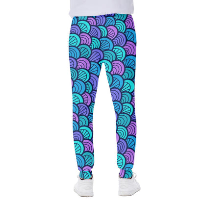 Teal Pink Mermaid Scales Pattern Print Scuba Joggers