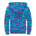 Teal Pink Mermaid Scales Pattern Print Sherpa Lined Zip Up Hoodie