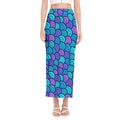 Teal Pink Mermaid Scales Pattern Print Side Slit Maxi Skirt