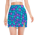 Teal Pink Mermaid Scales Pattern Print Side Slit Mini Skirt