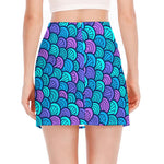 Teal Pink Mermaid Scales Pattern Print Side Slit Mini Skirt