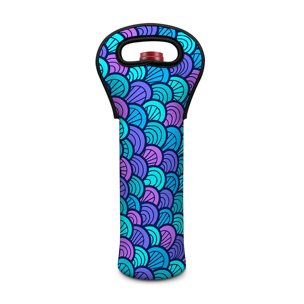 Teal Pink Mermaid Scales Pattern Print Single Neoprene Wine Tote