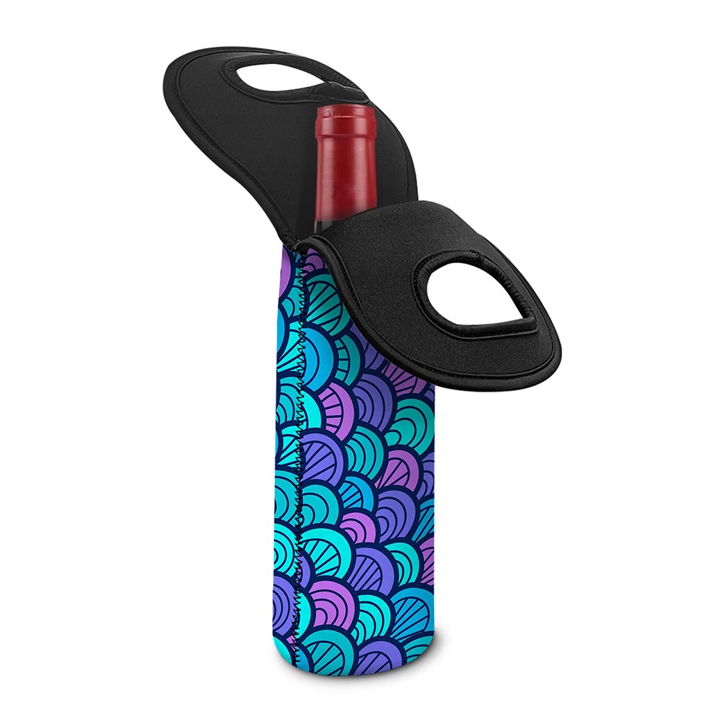Teal Pink Mermaid Scales Pattern Print Single Neoprene Wine Tote