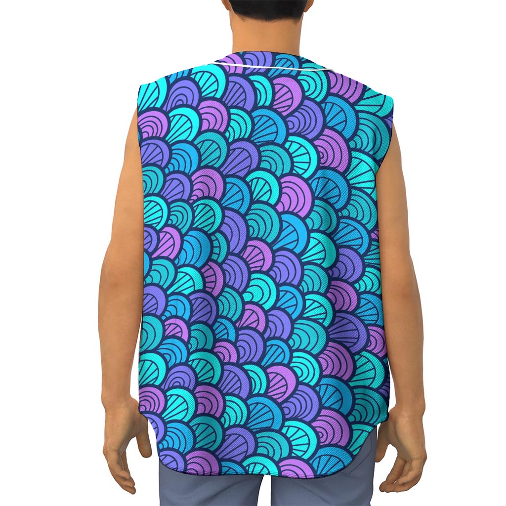 Teal Pink Mermaid Scales Pattern Print Sleeveless Baseball Jersey