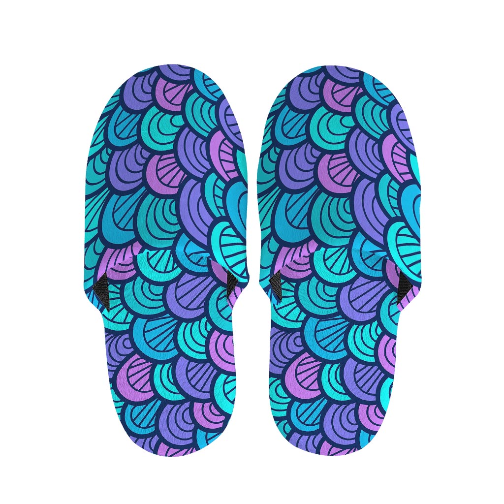 Teal Pink Mermaid Scales Pattern Print Slippers