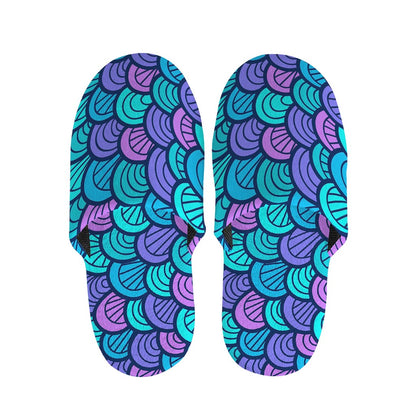 Teal Pink Mermaid Scales Pattern Print Slippers