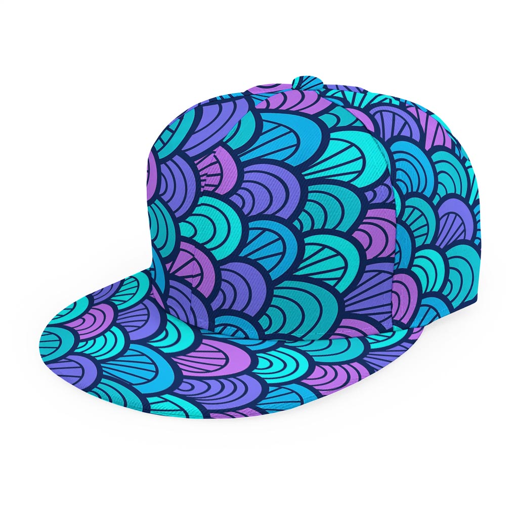 Teal Pink Mermaid Scales Pattern Print Snapback Cap