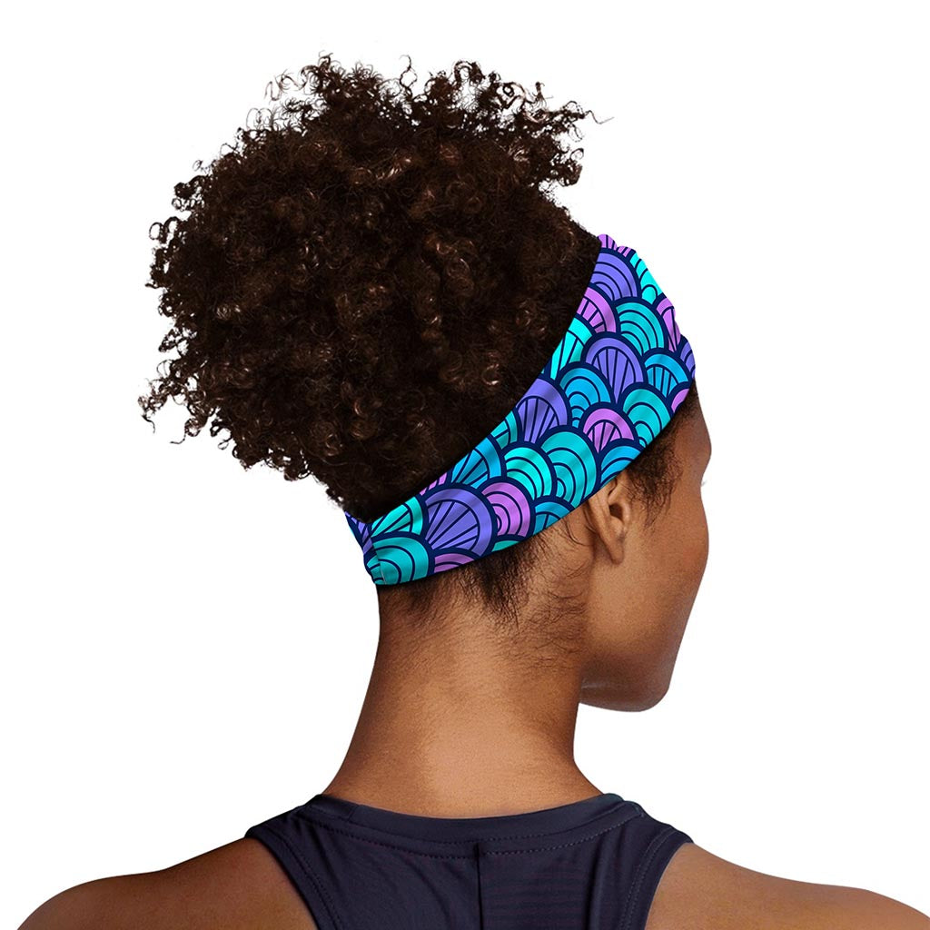 Teal Pink Mermaid Scales Pattern Print Sports Headband