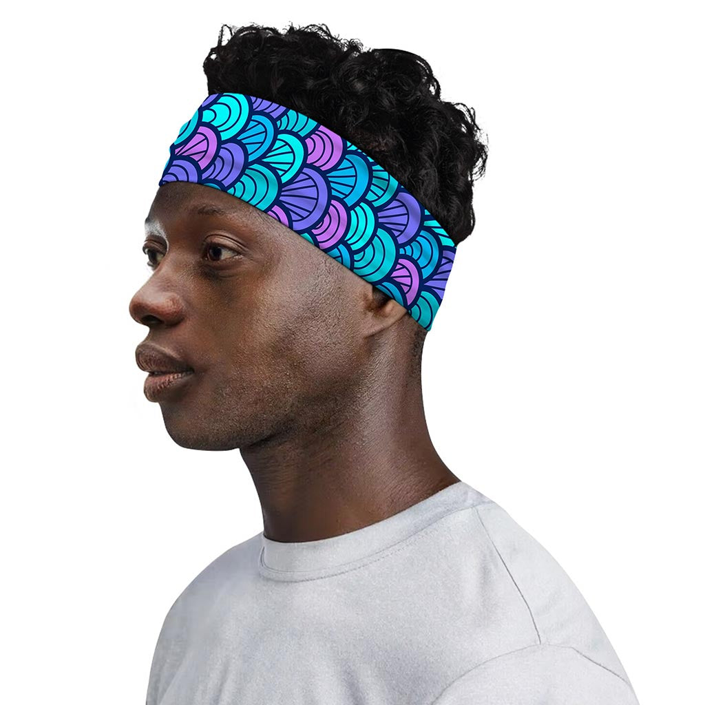 Teal Pink Mermaid Scales Pattern Print Sports Headband