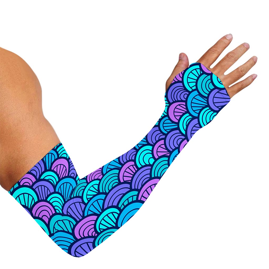 Teal Pink Mermaid Scales Pattern Print Sun Protection Arm Sleeves