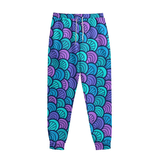 Teal Pink Mermaid Scales Pattern Print Sweatpants