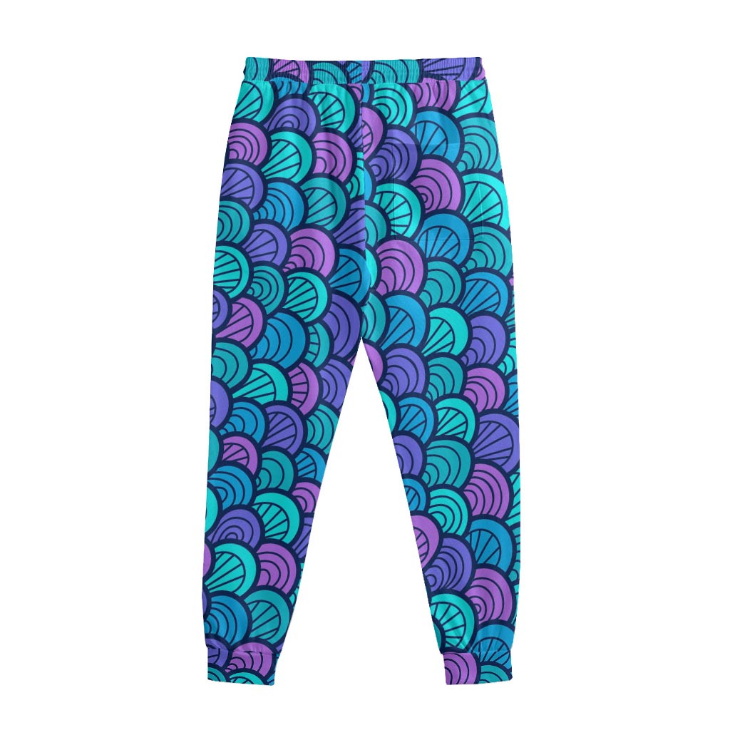 Teal Pink Mermaid Scales Pattern Print Sweatpants