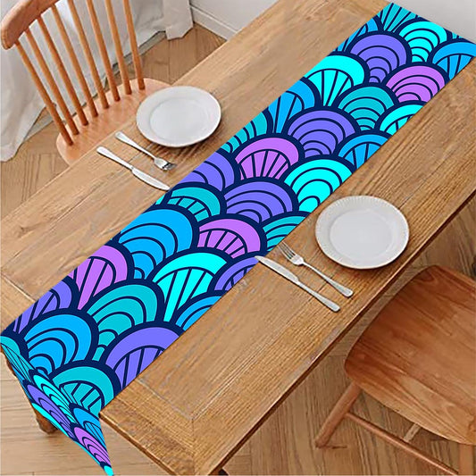 Teal Pink Mermaid Scales Pattern Print Table Runner