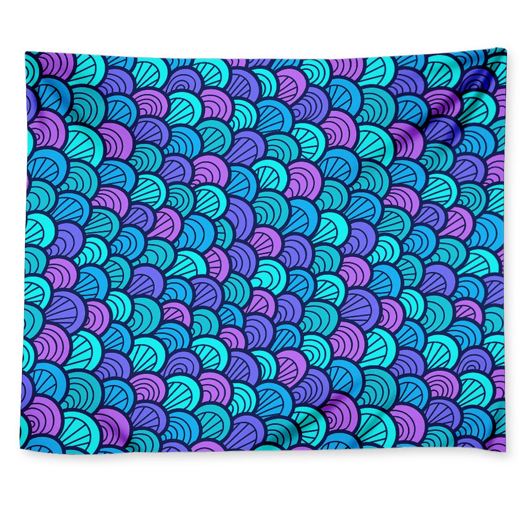 Teal Pink Mermaid Scales Pattern Print Tapestry