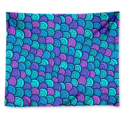 Teal Pink Mermaid Scales Pattern Print Tapestry