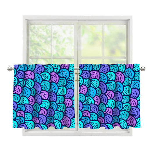 Teal Pink Mermaid Scales Pattern Print Tier Curtains