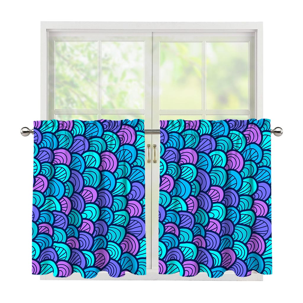 Teal Pink Mermaid Scales Pattern Print Tier Curtains