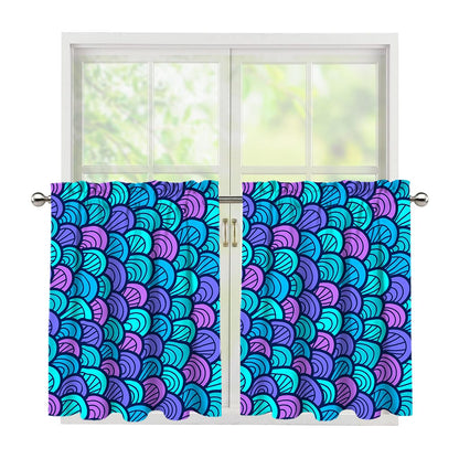 Teal Pink Mermaid Scales Pattern Print Tier Curtains