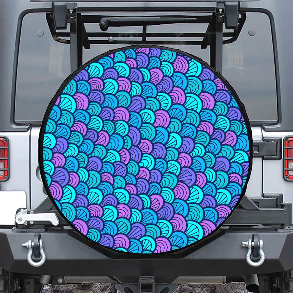 Teal Pink Mermaid Scales Pattern Print Tire Cover